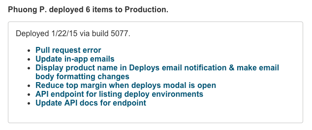 Deployed items email notification