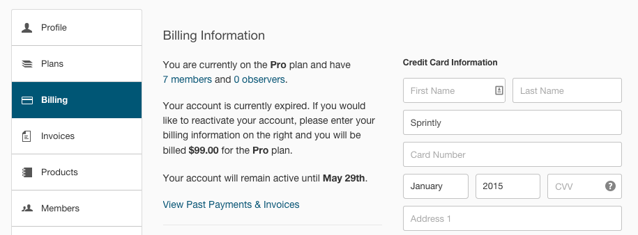 Update your Sprintly billing information