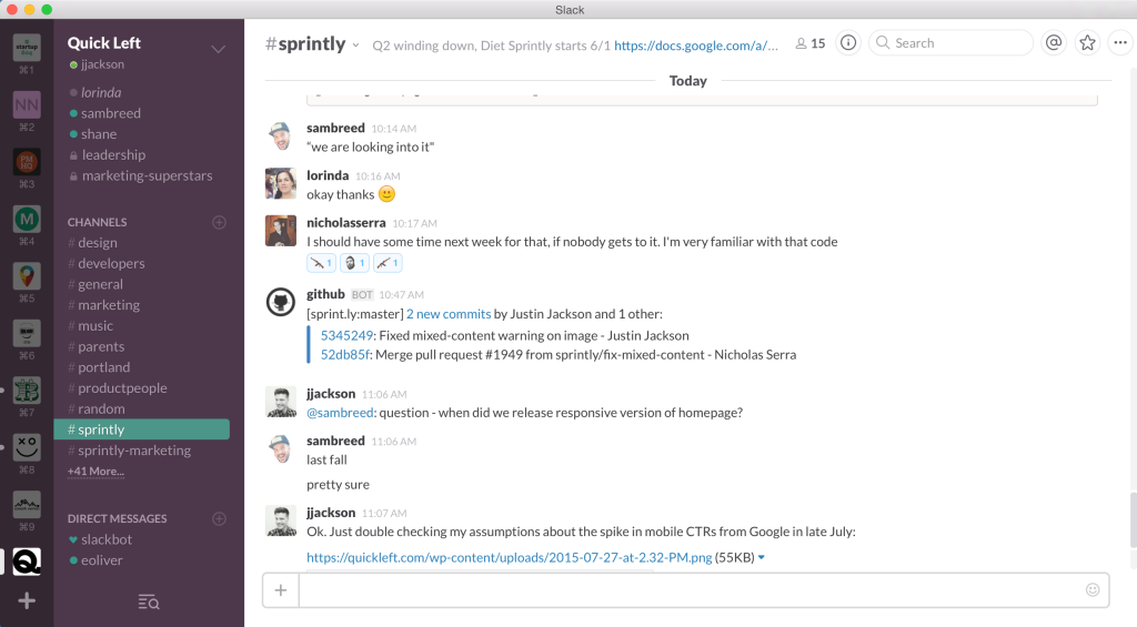 Slack chat, multiple teams