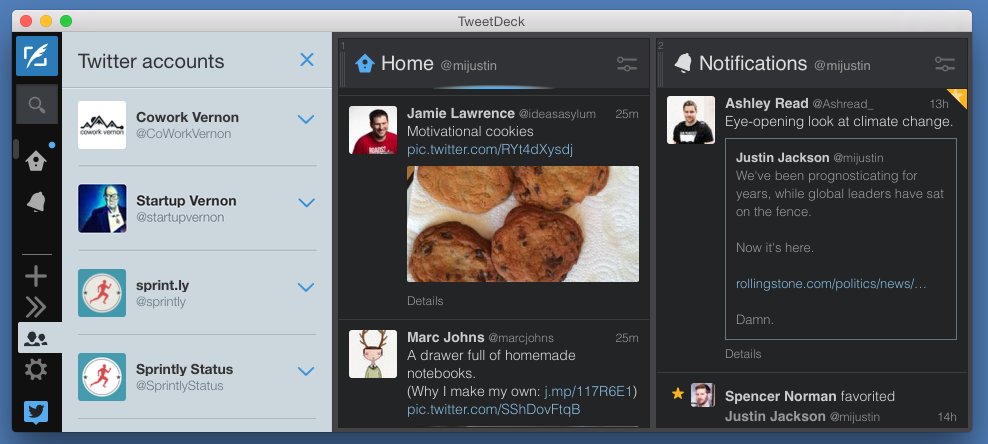 Tweetdeck is a desktop client for multiple Twitter accounts